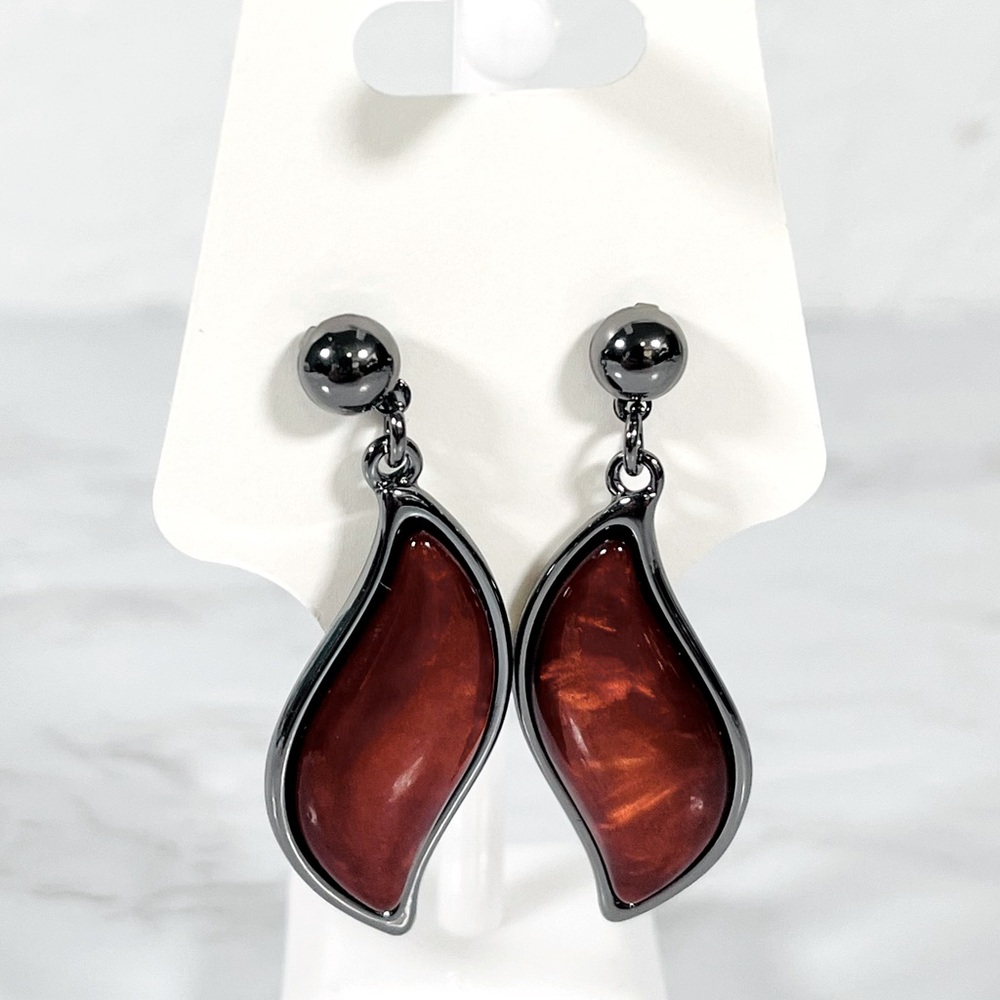 Silver & Cherry Amber Drop Earrings